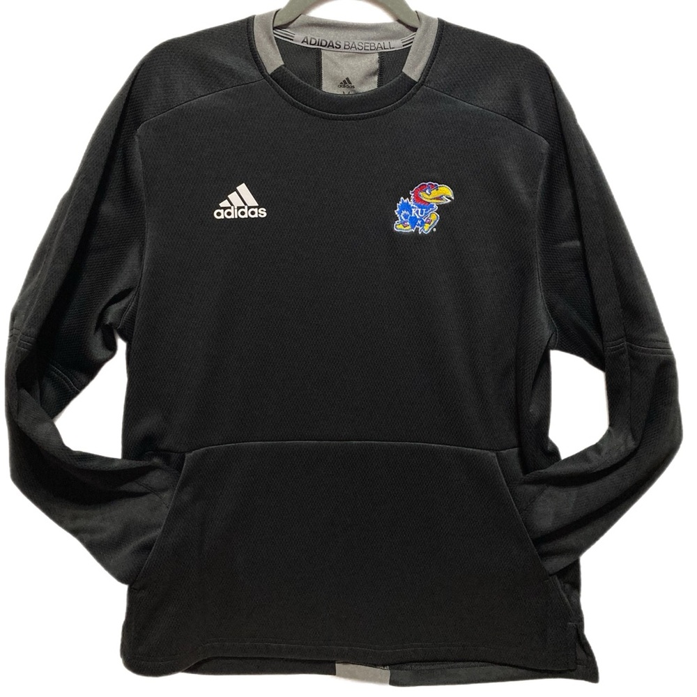 Adidas Baseball KU Jayhawks Heavyweight Crew long sleeve pocket front EUC 7513B